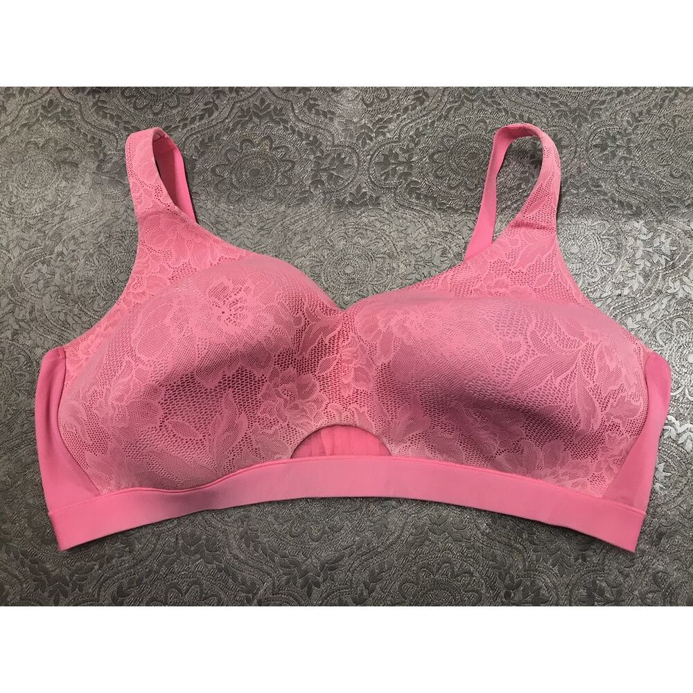 Lane Bryant Cacique Plus Size Pink Woman's Unlined No-Wire Bra Lace Trim 48DDD